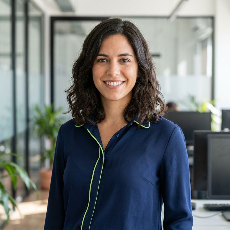Asesora del equipo de atencion Credovixia Pro en la oficina argentina, lista para responder consultas
